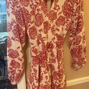 Red and White Floral Long Sleeve Romper